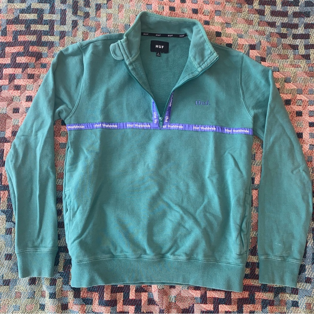 HUF Worldwide Teal Quarter Zip Sweatshirt Size Small Men’s / Size M women’s